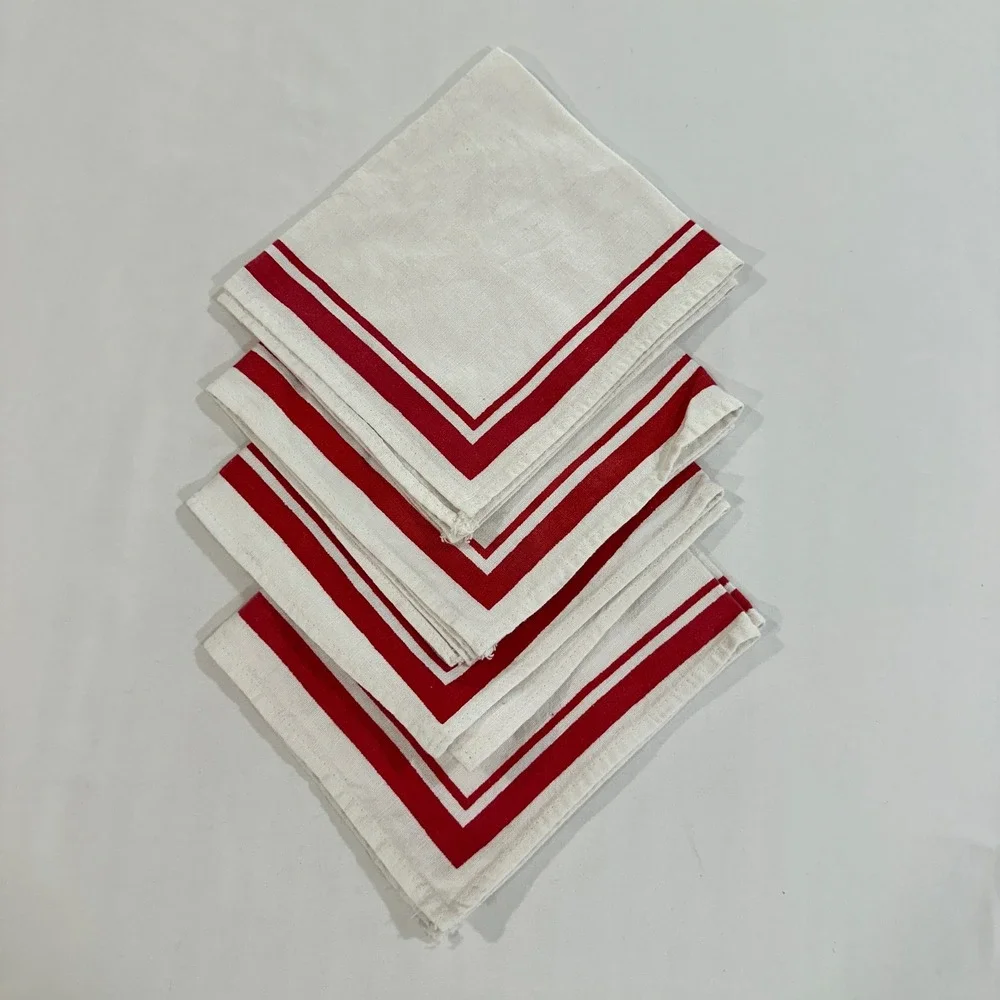 Vintage Red Border Cloth Napkins Set of 4 14x15 White Red Stripe‎ | Farmhouse
